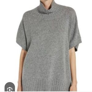 Isaac Mizrahi 100% cashmere navy blue poncho mock neck sweater oversized  XS/S